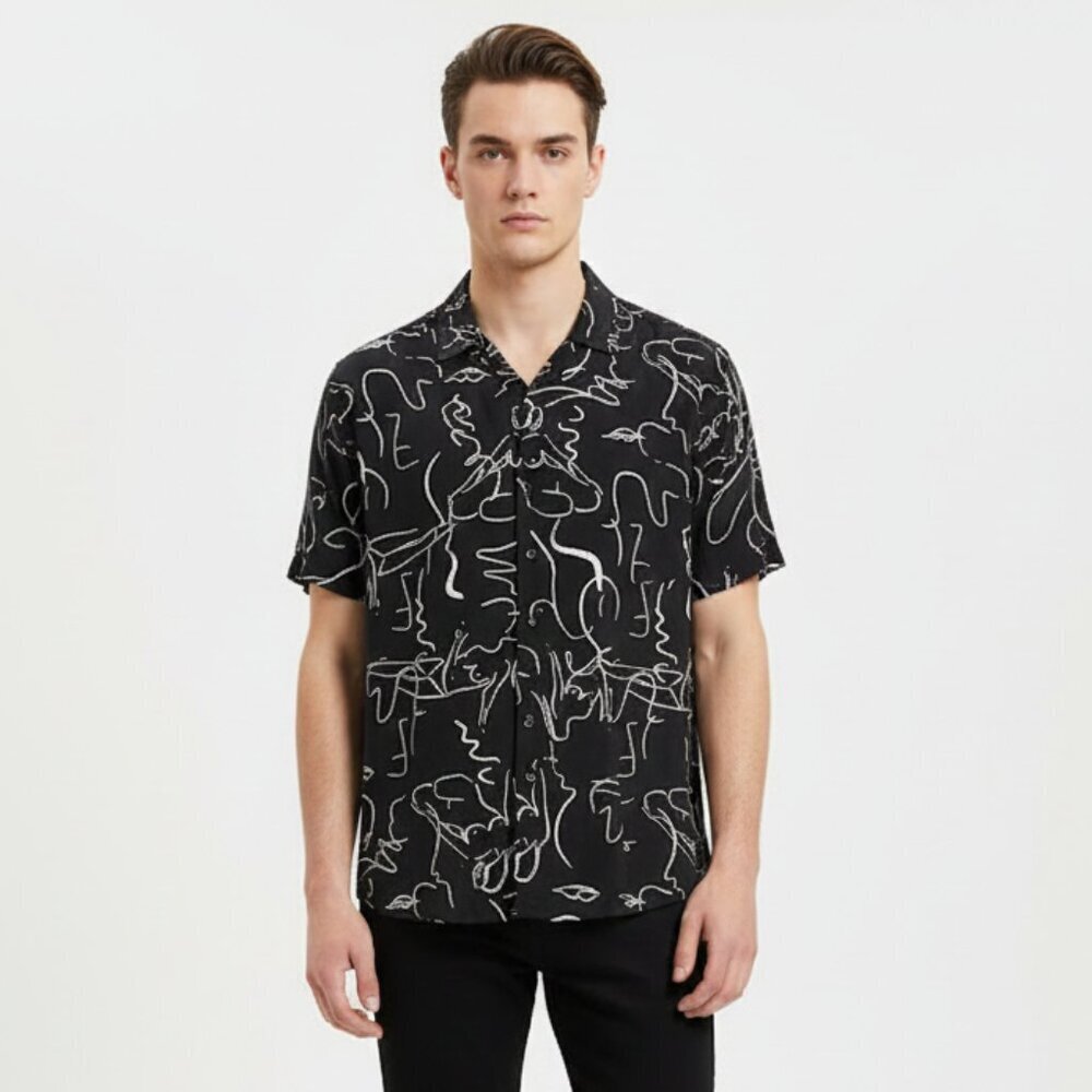 Urban Outfitters Matisse-Style Line Art Black White Button-Down Shirt Size (M)